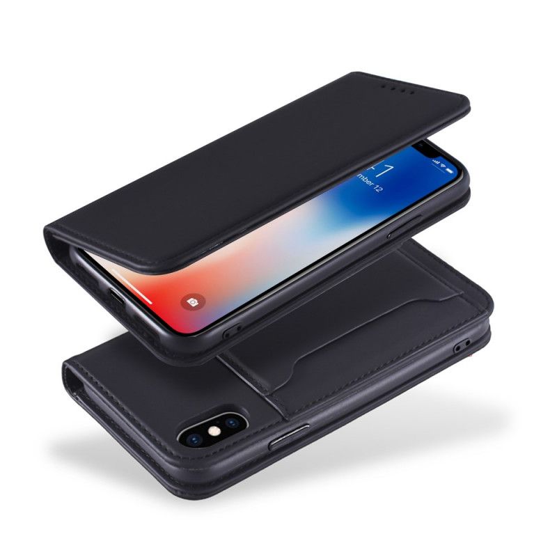 Flip Kotelot iPhone X Czerwony Czarny Uchwyt Na Kartę Etui Ochronne