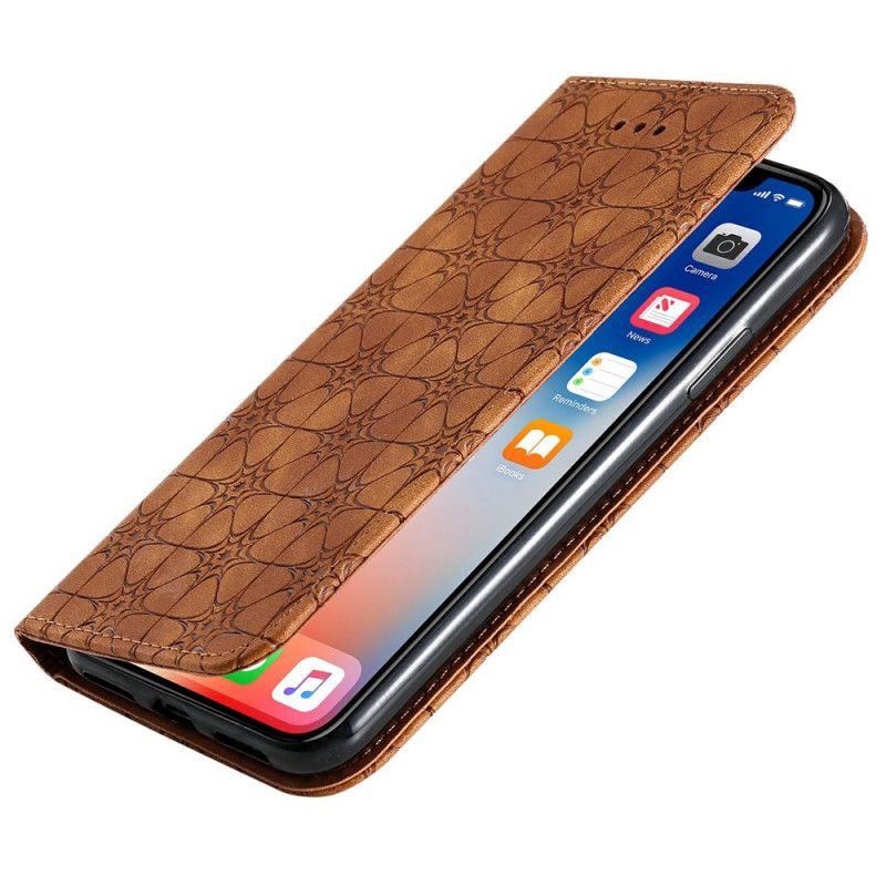 Flip Kotelot iPhone X Granatowy Zielony Barokowe Kwiaty Etui Ochronne