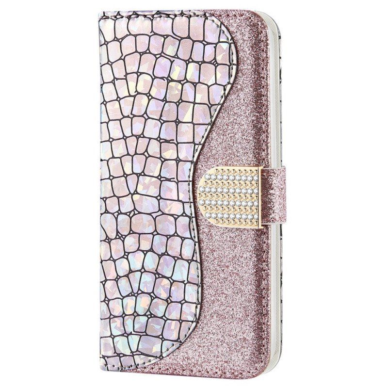 Etui Folio do Samsung Galaxy S22 Plus 5G Krokodyle Diamenty