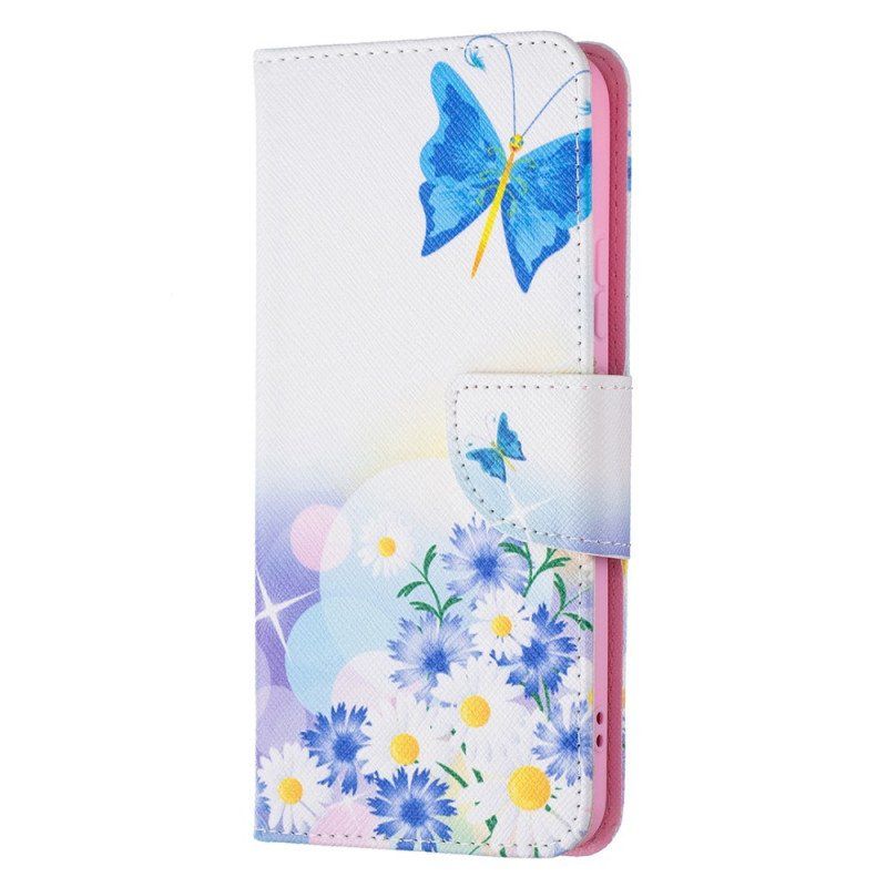 Etui Folio do Samsung Galaxy S22 Plus 5G Malowane Motyle I Kwiaty