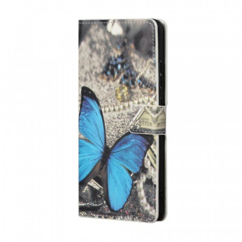 Etui Folio do Samsung Galaxy S22 Plus 5G Prestiżowy Motyl W Kolorze Niebieskim