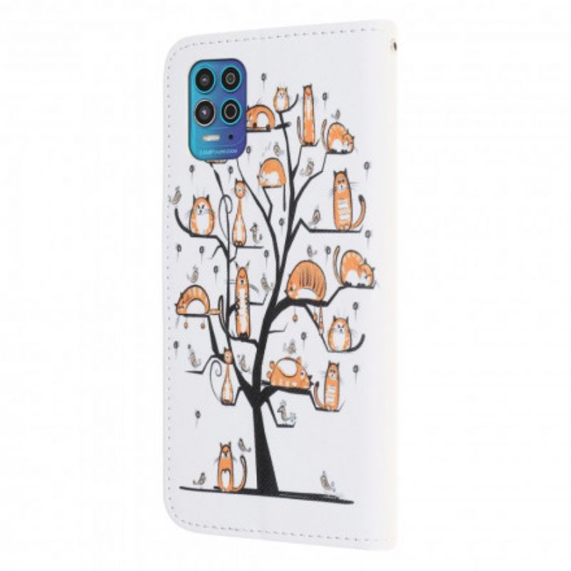 Skórzany Futerał Moto G100 Etui Na Telefon Funky Cats Strappy