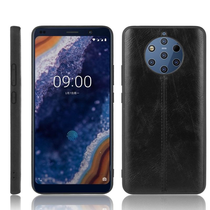 Etui Nokia 9 PureView Czerwony Czarny Efekt Szytej Skóry Etui Ochronne