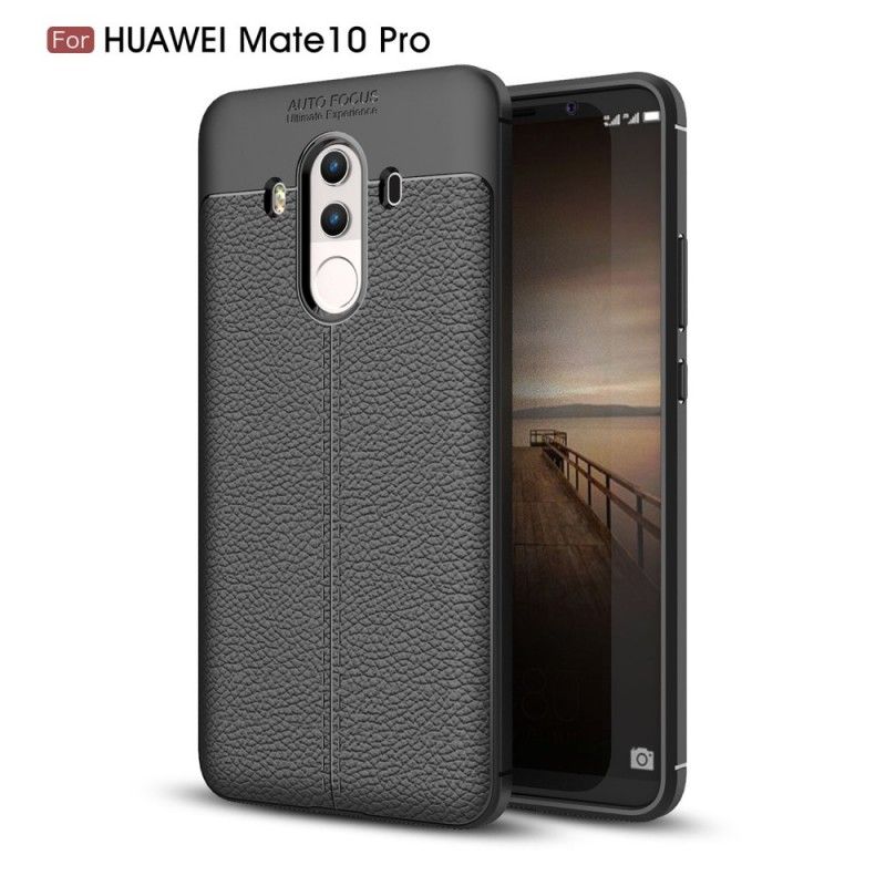 Etui Huawei Mate 10 Pro Czerwony Czarny Efekt Skóry Z Podwójną Linią Liczi