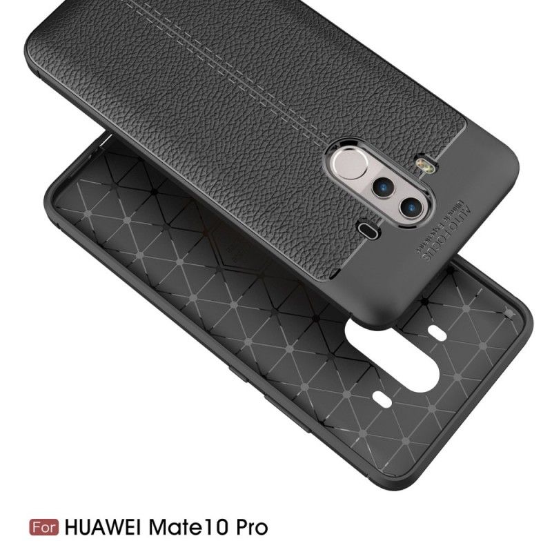 Etui Huawei Mate 10 Pro Czerwony Czarny Efekt Skóry Z Podwójną Linią Liczi