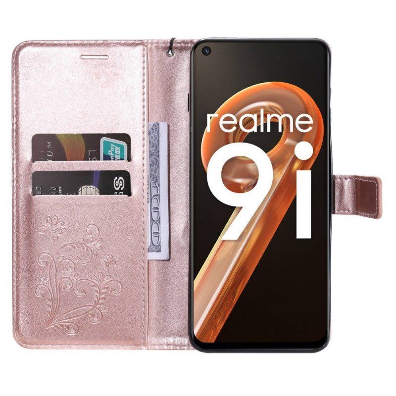 Etui Folio do Realme 9i z Łańcuch Gigantyczny Motyl Z Paskami