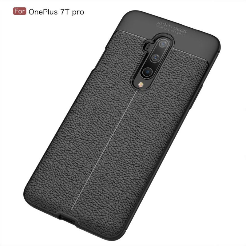 Etui OnePlus 7T Pro Czerwony Czarny Efekt Skóry Z Podwójną Linią Liczi Etui Ochronne