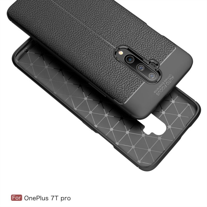 Etui OnePlus 7T Pro Czerwony Czarny Efekt Skóry Z Podwójną Linią Liczi Etui Ochronne