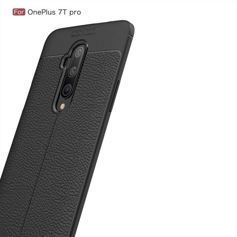 Etui OnePlus 7T Pro Czerwony Czarny Efekt Skóry Z Podwójną Linią Liczi Etui Ochronne