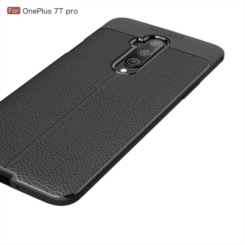 Etui OnePlus 7T Pro Czerwony Czarny Efekt Skóry Z Podwójną Linią Liczi Etui Ochronne