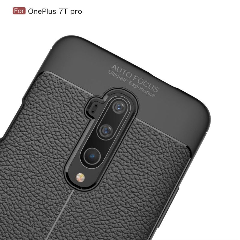 Etui OnePlus 7T Pro Czerwony Czarny Efekt Skóry Z Podwójną Linią Liczi Etui Ochronne