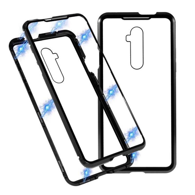 Etui OnePlus 7T Pro Granatowy Czarny Krawędzie Metalowe I Ze Szkła Hartowanego