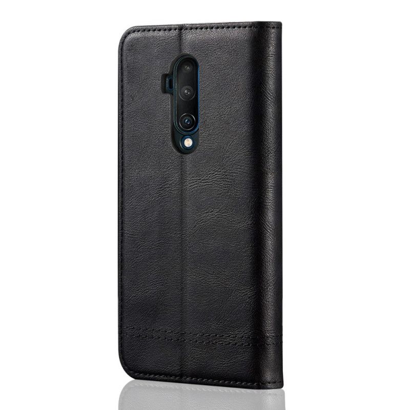 Flip Kotelot OnePlus 7T Pro Czerwony Czarny Efekt Szytej Skóry