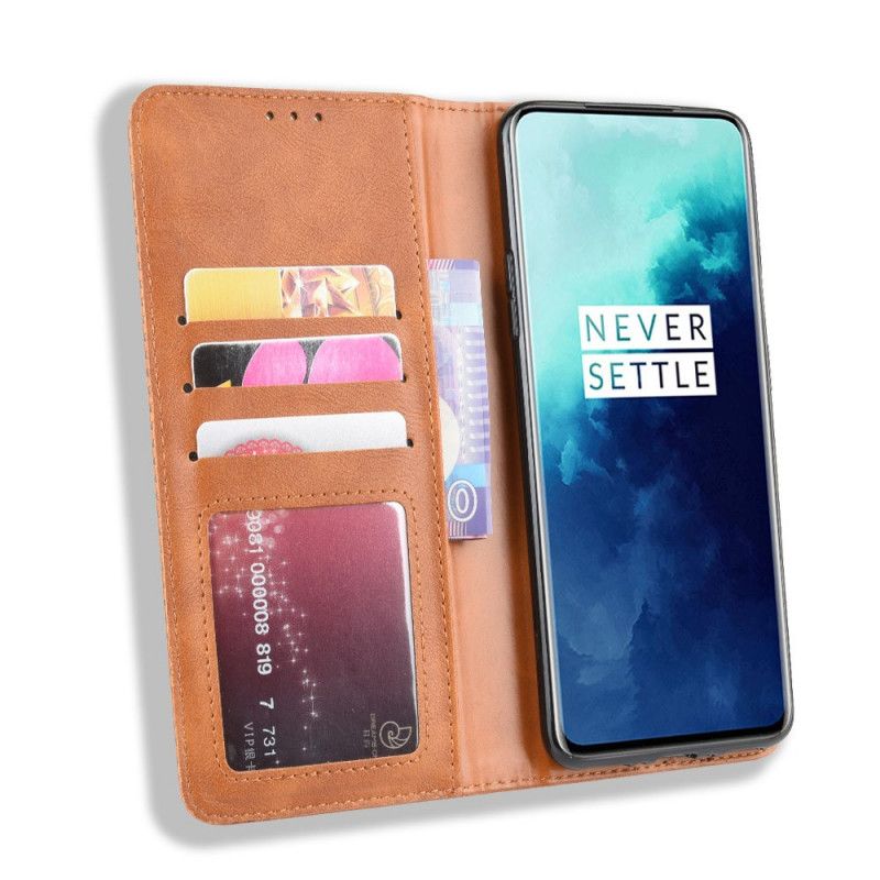 Flip Kotelot OnePlus 7T Pro Czerwony Czarny Etui na Telefon Stylizowany Efekt Skóry W Stylu Vintage