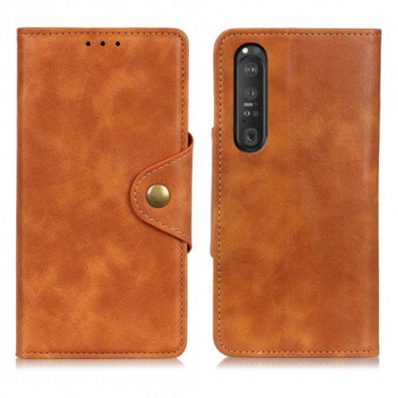 Etui Folio Sony Xperia 1 Iii Przycisk Vintage Ze Sztucznej Skóry Etui Ochronne