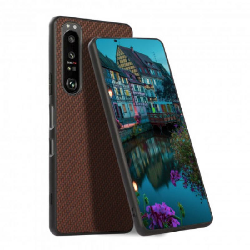 Etui Sony Xperia 1 Iii Tekstura Włókna Węglowego Z Efektem Skóry Etui Ochronne