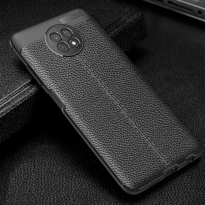 Etui Xiaomi Redmi Note 9 5G / Note 9T 5G Czerwony Czarny Efekt Skóry Z Podwójną Linią Liczi Etui Ochronne