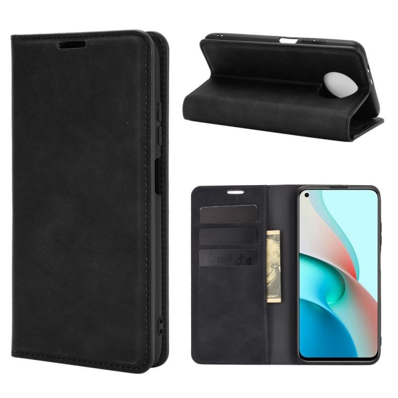 Flip Kotelot Xiaomi Redmi Note 9 5G / Note 9T 5G Szary Czarny Dotyk Skóry