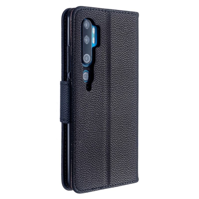 Etui Folio Xiaomi Mi Note 10 / 10 Pro Czarny Efekt Kolorowej Skóry Liczi Ze Stringami Etui Ochronne