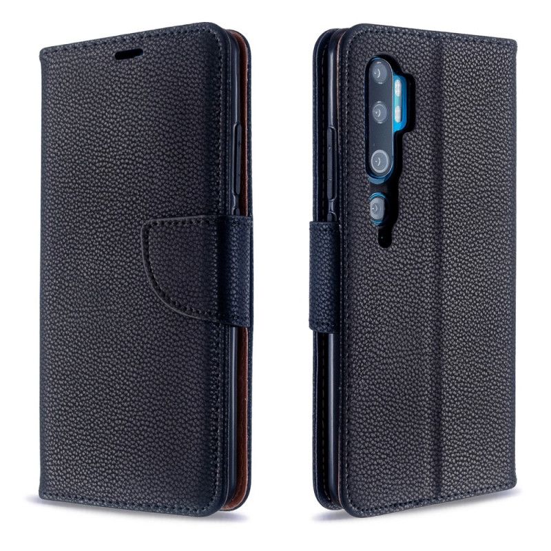 Etui Folio Xiaomi Mi Note 10 / 10 Pro Czarny Efekt Kolorowej Skóry Liczi Ze Stringami Etui Ochronne