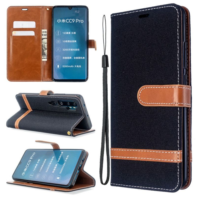 Etui Folio Xiaomi Mi Note 10 / 10 Pro Efekt Tkaniny I Skóry Ze Stringami