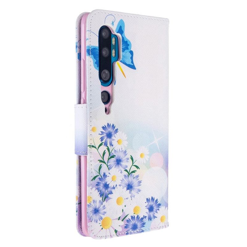 Etui Folio Xiaomi Mi Note 10 / 10 Pro Jasnoniebieski Różowy Malowane Motyle I Kwiaty Etui Ochronne