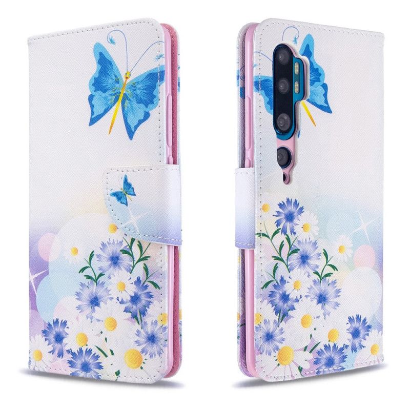 Etui Folio Xiaomi Mi Note 10 / 10 Pro Jasnoniebieski Różowy Malowane Motyle I Kwiaty Etui Ochronne