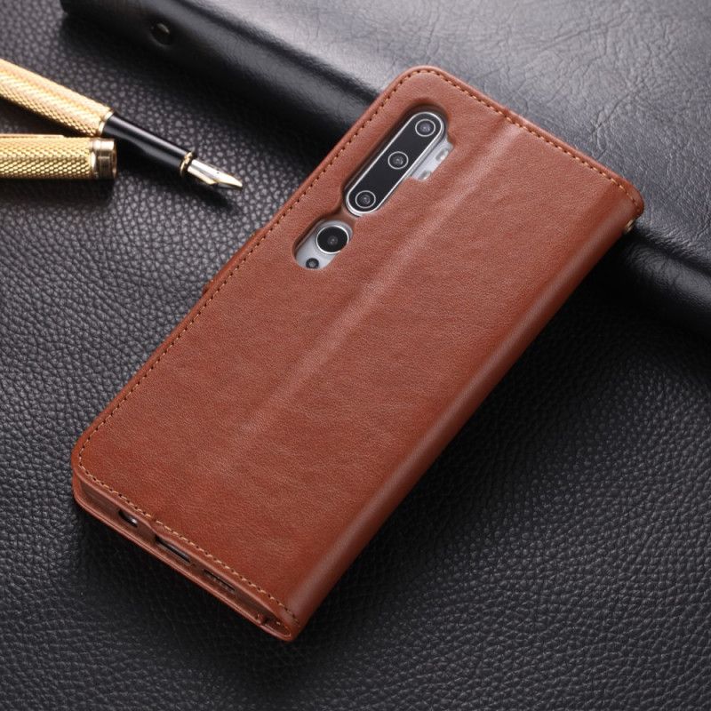 Skórzany Futerał Xiaomi Mi Note 10 / 10 Pro Magenta Czarny Etui na Telefon Imitacja Skóry Azns