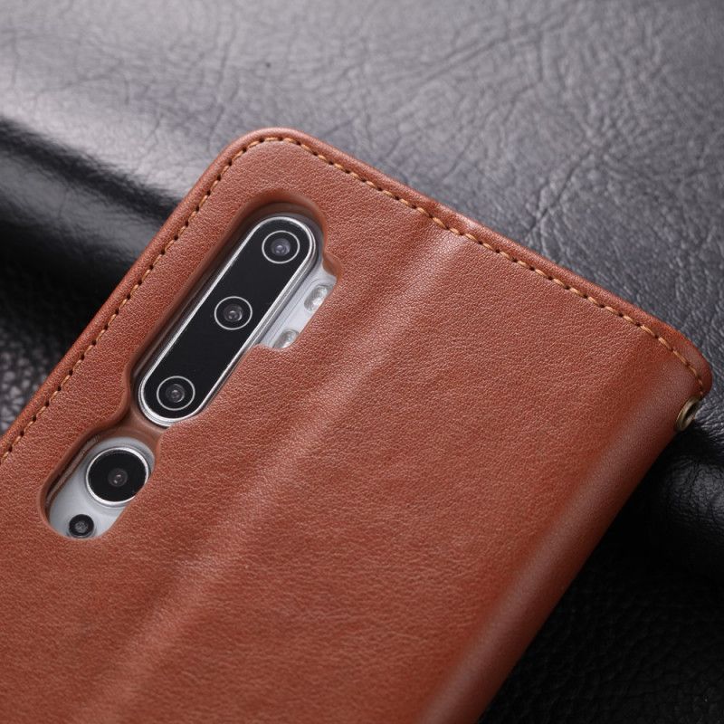 Skórzany Futerał Xiaomi Mi Note 10 / 10 Pro Magenta Czarny Etui na Telefon Imitacja Skóry Azns