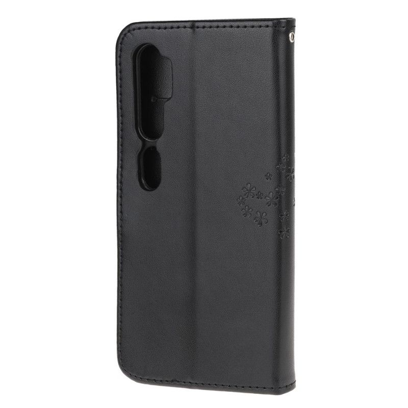 Skórzany Futerał Xiaomi Mi Note 10 / 10 Pro Szary Czarny Etui na Telefon Sowy Drzewne I Stringi