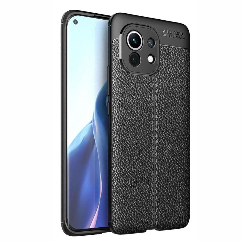 Etui Xiaomi Mi 11 Czerwony Czarny Efekt Skóry Z Podwójną Linią Liczi Etui Ochronne