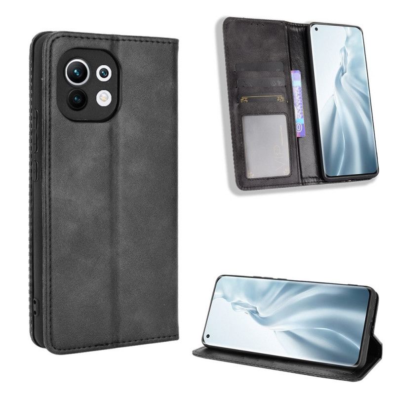 Flip Kotelot Xiaomi Mi 11 Czerwony Czarny Etui na Telefon Stylizowany Efekt Skóry W Stylu Vintage