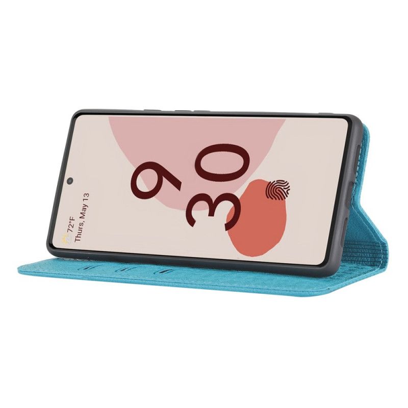 Etui Folio Do Google Pixel 6 Tkany Skórzany Pasek W Stylu