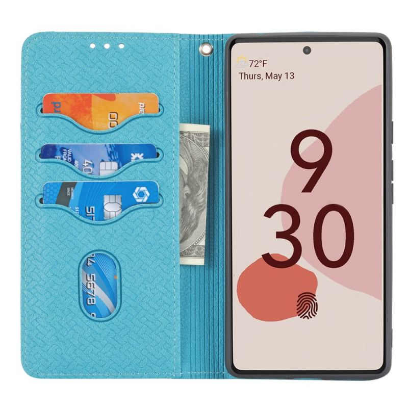 Etui Folio Do Google Pixel 6 Tkany Skórzany Pasek W Stylu