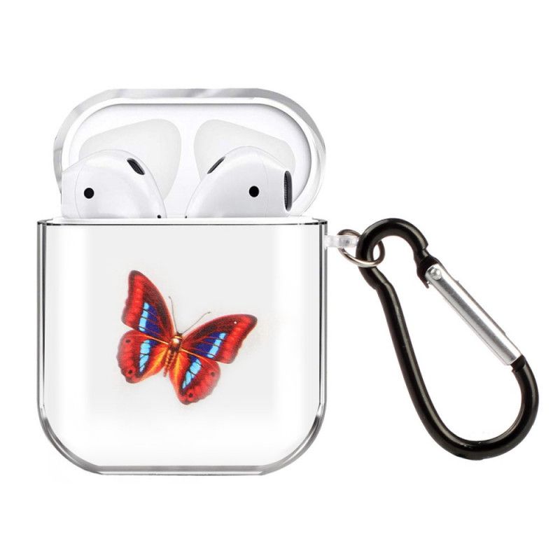 Etui AirPods Jasnoniebieski Czerwony Przezroczysta Silikonowa Seria Motylkowa Etui Ochronne