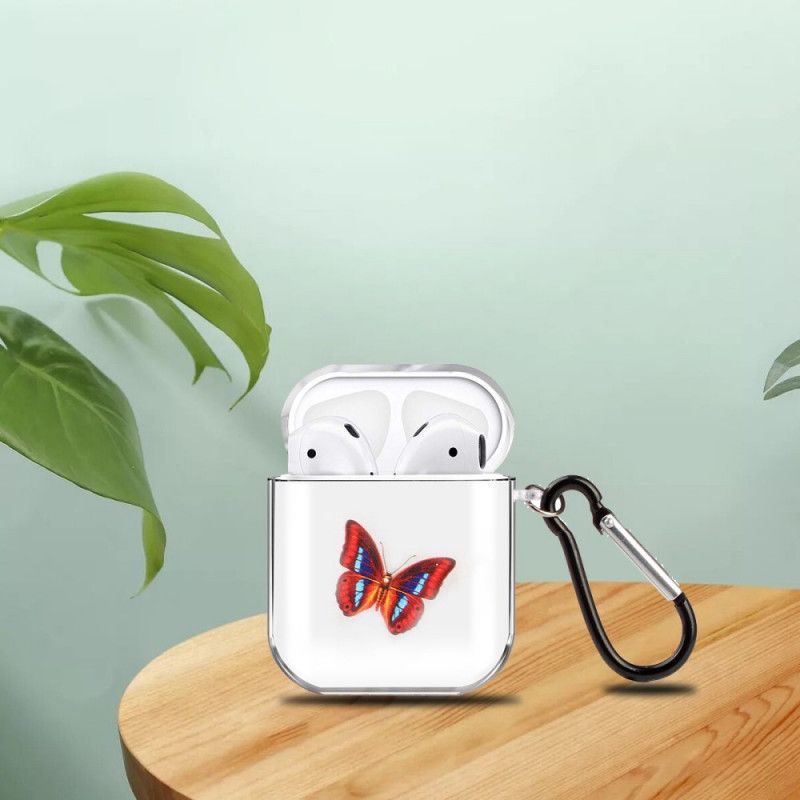 Etui AirPods Jasnoniebieski Czerwony Przezroczysta Silikonowa Seria Motylkowa Etui Ochronne