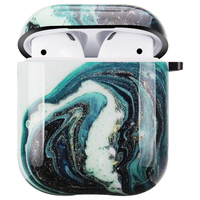 Etui AirPods Zielony Różowy Sztywny Marmur