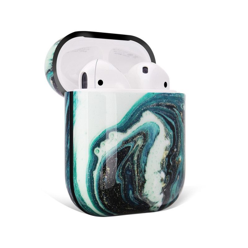 Etui AirPods Zielony Różowy Sztywny Marmur