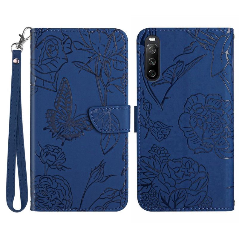 Etui Folio Sony Xperia 10 Vi Nadruk W Kształcie Motyla Z Paskiem