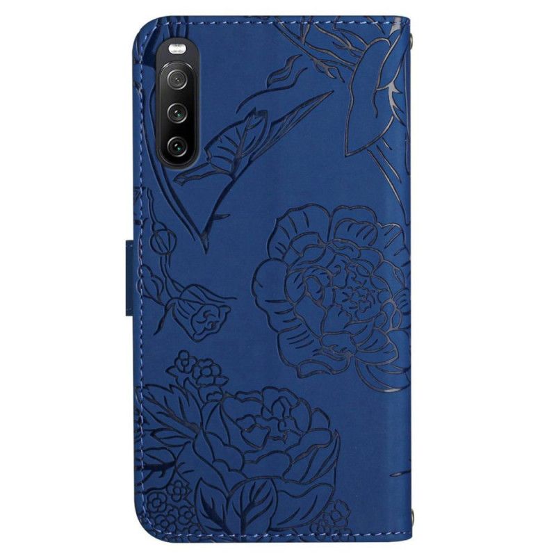 Etui Folio Sony Xperia 10 Vi Nadruk W Kształcie Motyla Z Paskiem