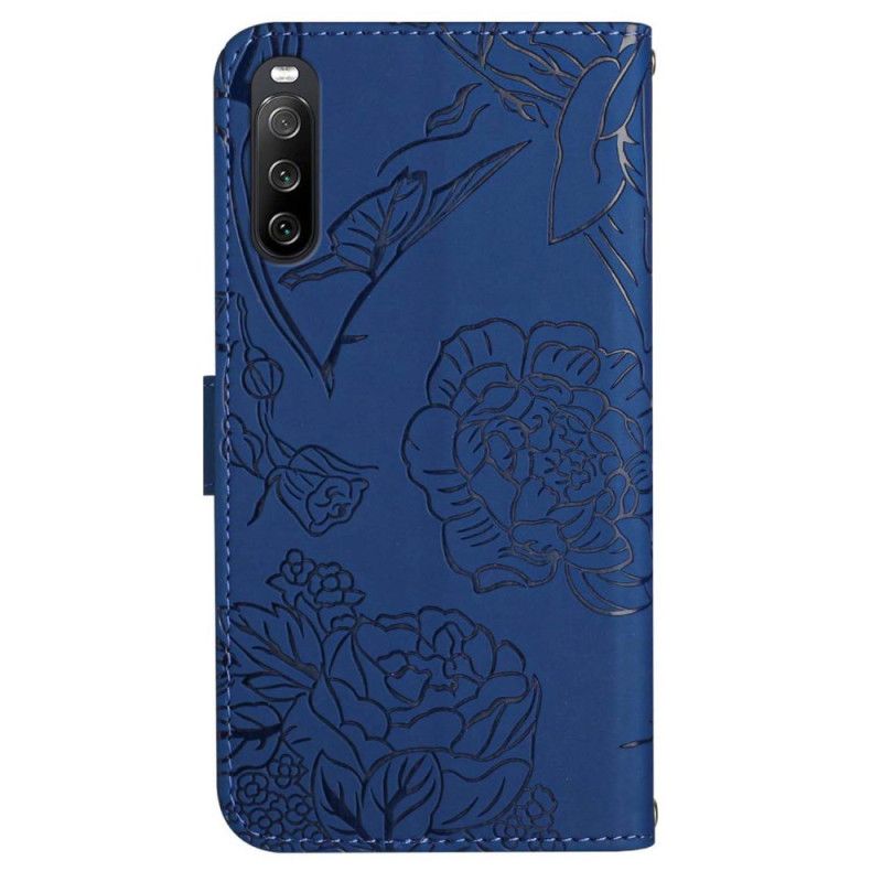 Etui Folio Sony Xperia 10 Vi Nadruk W Kształcie Motyla Z Paskiem Na Ramię