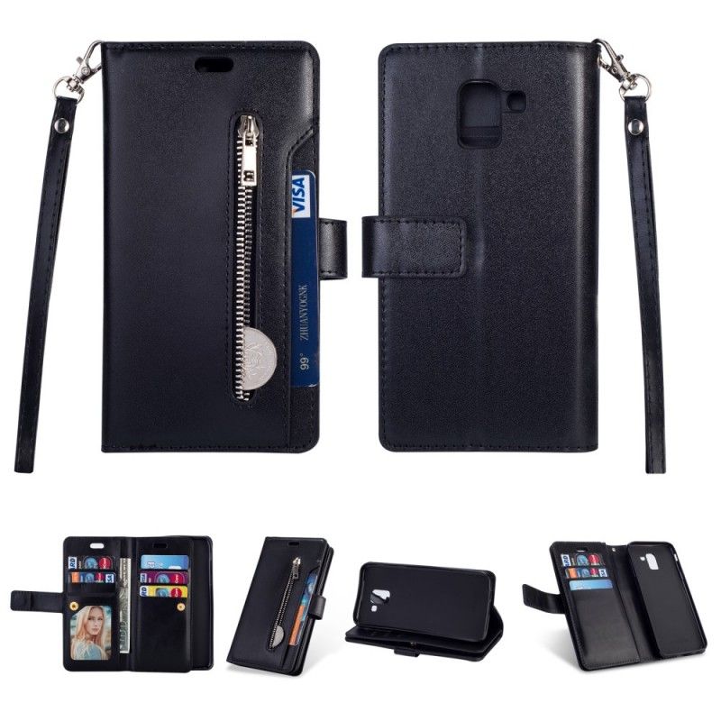 Etui Folio Samsung Galaxy J6 Czarny Portmonetka Na Monety Z Paskiem Etui Ochronne