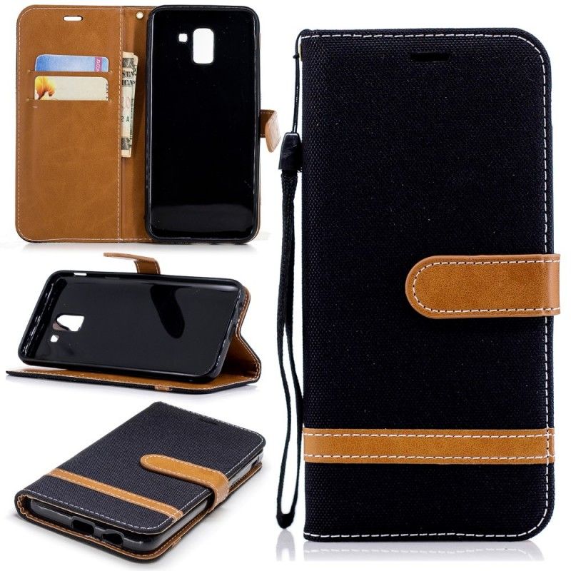 Etui Folio Samsung Galaxy J6 Szary Czarny Efekt Tkaniny I Skóry Etui Ochronne