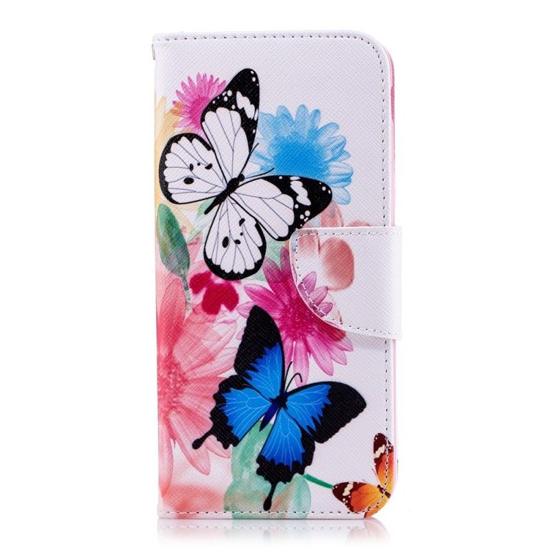 Skórzany Futerał Samsung Galaxy J6 Etui na Telefon Malowane Motyle I Kwiaty