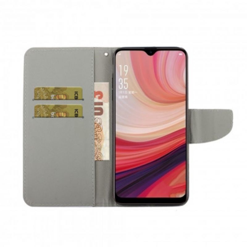 Etui Folio Oppo A15 Kwiatowa CZaszka Ze Smyczą