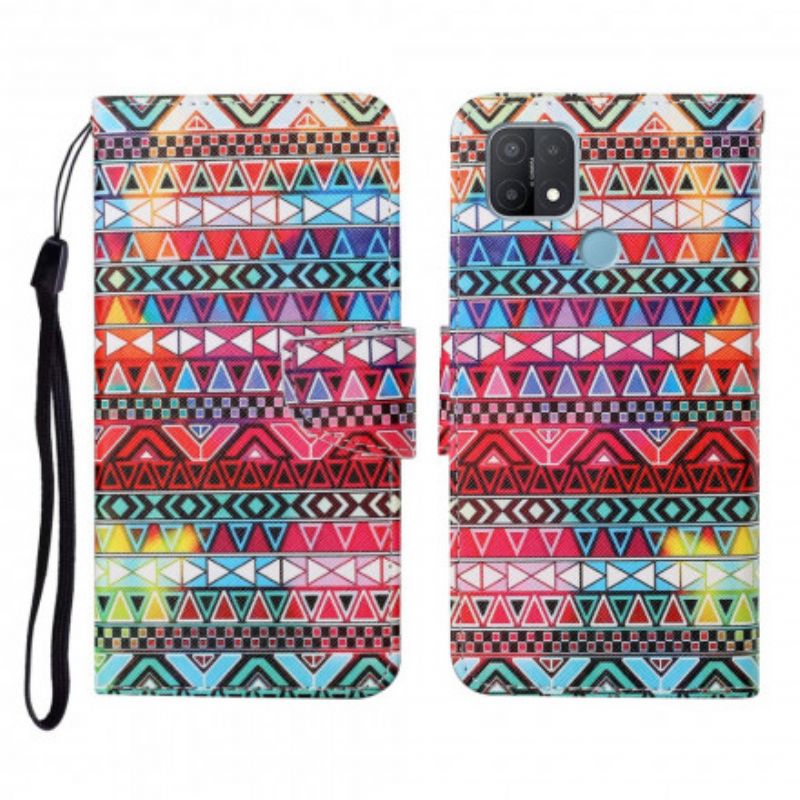 Etui Folio Oppo A15 Patchwork Z Paskiem Etui Ochronne