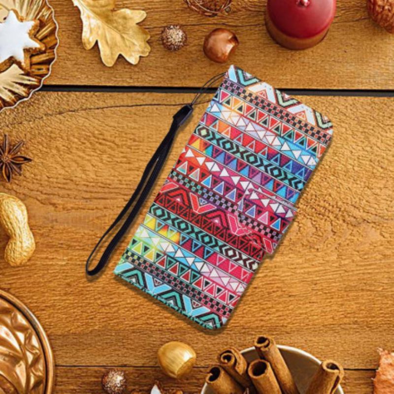 Etui Folio Oppo A15 Patchwork Z Paskiem Etui Ochronne