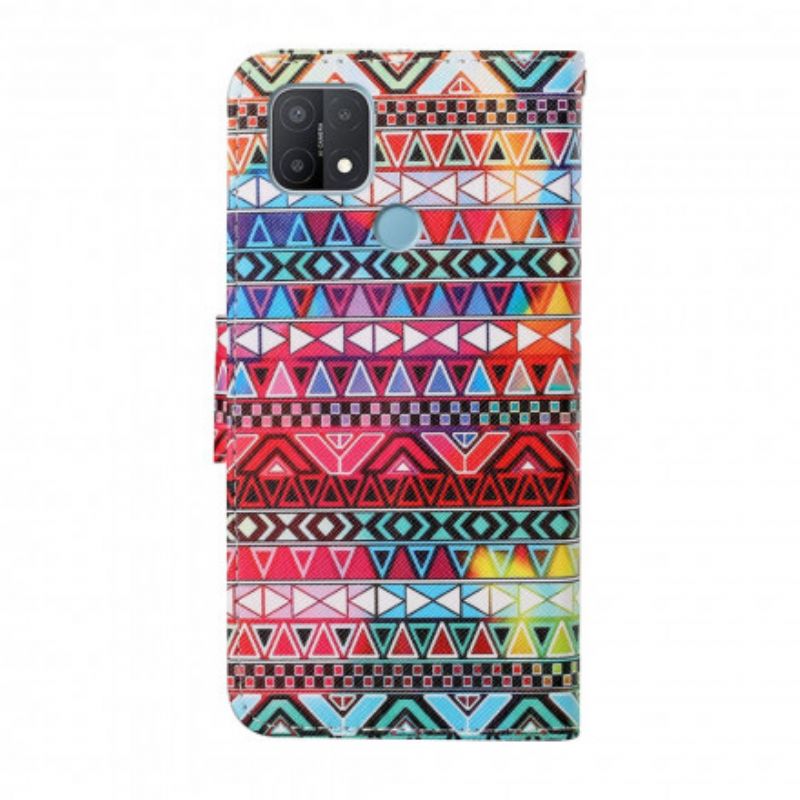 Etui Folio Oppo A15 Patchwork Z Paskiem Etui Ochronne