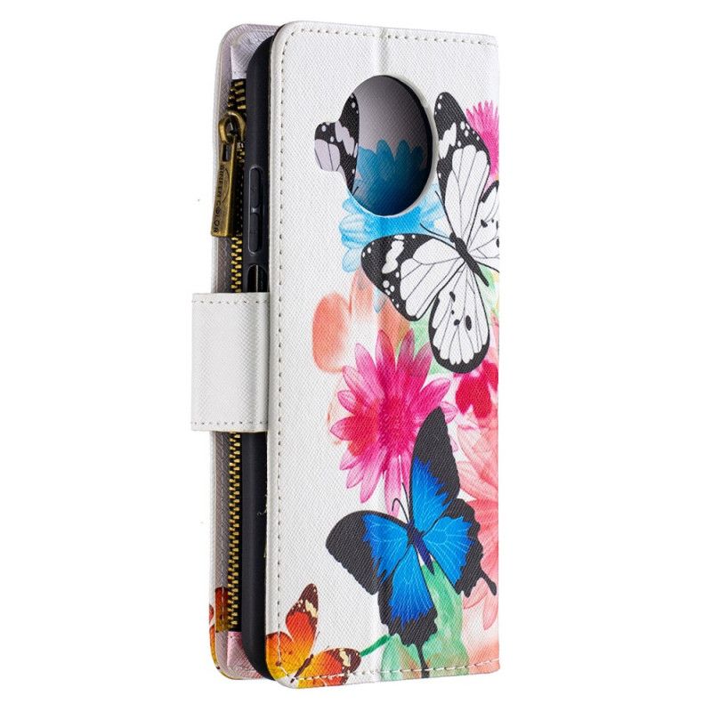 Etui Folio Xiaomi Mi 10T Lite 5G / Redmi Note 9 Pro 5G Biały Czarny Motyle Zapinane Na Zamek