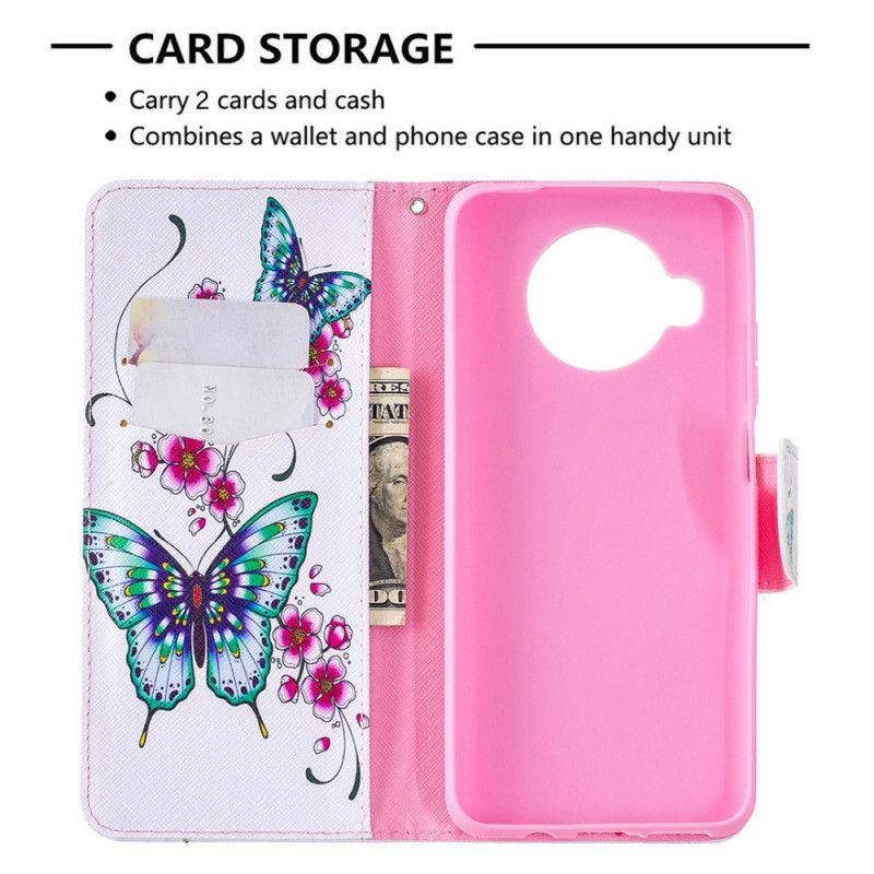 Etui Folio Xiaomi Mi 10T Lite 5G / Redmi Note 9 Pro 5G Ciemnoniebieski Magenta Lot Motyli Etui Ochronne